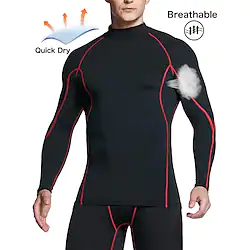 Men's Compression Shirt Running Shirt Long Sleeve Compression Clothing Winter Breathable Quick Dry Moisture Wicking Fitness Gym Workout Running Sportswear Activewear Dark Grey Black Black Red Lightinthebox