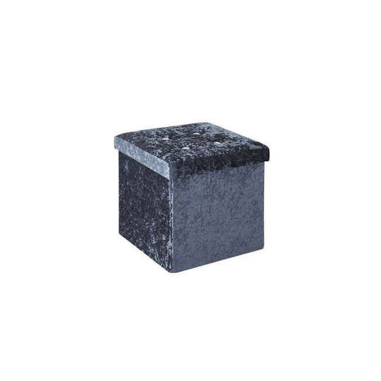 (Blue) Folding Storage Ottoman Storage Box Velvet Stool