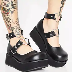 Women's Shoes Round-Toe Mary Jane Shoes Gothic Lolita Punk Gothic Ankle Buckle Chunky Heel Shoes Lolita Black PU Leather Lightinthebox