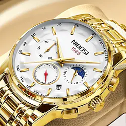 NIBOSI 2022 Watch For Men Luxury Gold Fashion Quartz Clock Chronograph Sport Waterproof Stainless Wristwatch Lightinthebox