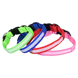 Dog Pets Collar Light Up Collar LED Lights Stripes Polyester Green Pink Red Light Blue 1pc / # Lightinthebox