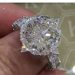 Band Ring Ring For Women's Cubic Zirconia Synthetic Diamond Party Gift Engagement Silver-Plated Classic Halo Pave Wedding Lightinthebox