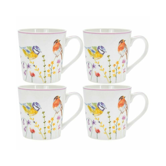 Set of 4 Leonardo Collection Fine China Mug Set Coffee Garden Birds Mugs 350ml