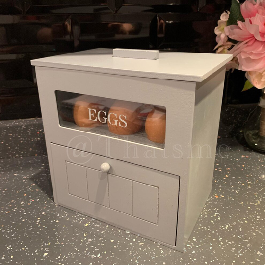 Wooden Egg Holder Box Storage Hut Grey Glass Window With Lid/draw 12 Eggs Basket