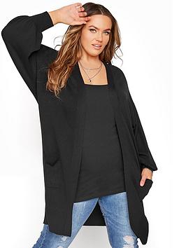 Yours Balloon Sleeve Fine Gauge Cardigan - Black, Black, Size 14-16, Women