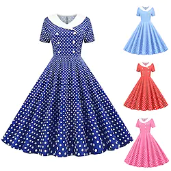 Audrey Hepburn Polka Dots 1950s Cocktail Dress Vintage Dress Dress Rockabilly Prom Dress Women's Costume Vintage Cosplay Homecoming Prom Vacation Short Sleeve Dress Christmas Lightinthebox