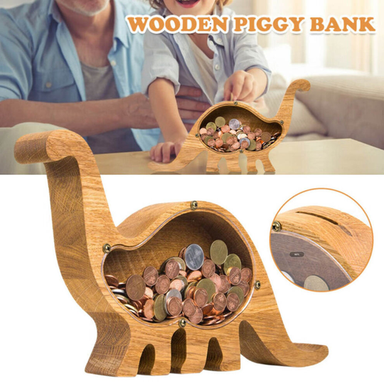 Wooden Piggy Bank Creative Funny Dinosaur Shape Coin Saving Money Box Crafts