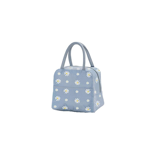 Insulated Lunch Bags, Portable Waterproof Daisy Pattern Cooler Bag Lunch Box Organizer for Adults Women Kids Picnic Camping Work Travel (Grey Blu