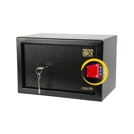 Ultimate Safe 8.5L Home Office Safe Box 20cm (H) X 31cm (W) x 20cm (D) With Key and Triple Blade Lock