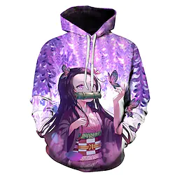 Inspired by Demon Slayer Kamado Nezuko Cosplay Costume Hoodie Cartoon 3D Harajuku Graphic Kawaii Hoodie For Men's Women's Adults' Polyester / Cotton Blend Lightinthebox