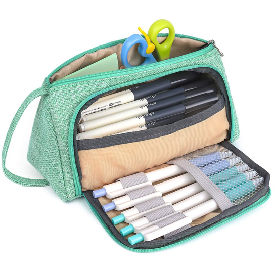 Mokani Pencil Case, Big Capacity Pencil Pen Pouch with Handle, Stationery Bag Supplies Box for Student Office College Middle School High School, Green