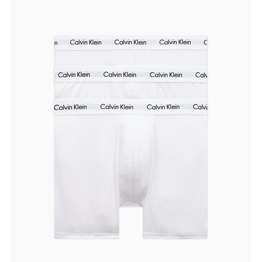 (S) Calvin Klein 3 Pack Cotton Stretch - Longer Leg Boxer Brief Shorts ( WHITE )