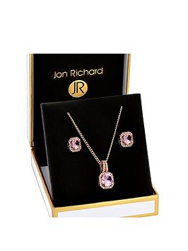 Jon Richard Pink Square Drop Earring and Pendant Set - Gift Boxed, Rose Gold, Women