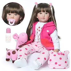 24 inch Reborn Doll Baby Girl lifelike Cute Artificial Implantation Brown Eyes Cloth 3/4 Silicone Limbs and Cotton Filled Body with Clothes and Accessories for Girls' Birthday and Festival Gifts Lightinthebox