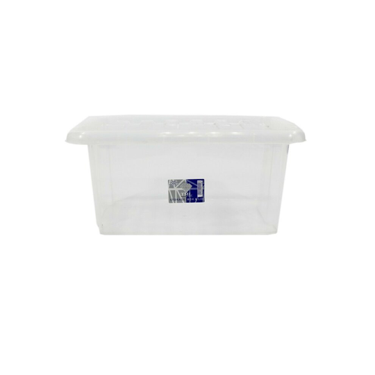 (Set of 10, 13 Litre) Clear Plastic Storage Boxes With Black Lids Home