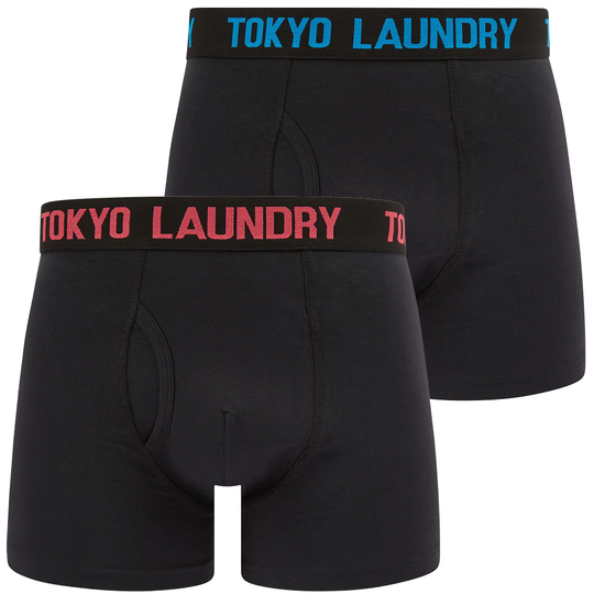 Mens Underwear Tilson (2 Pack) Boxer Shorts Set in Blithe Blue / Raspberry - Tokyo Laundry / S - Tokyo Laundry