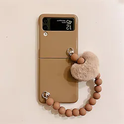 Phone Case For Samsung Galaxy Back Cover Z Flip 3 Portable Dustproof with Wrist Strap Heart Solid Colored PC Lightinthebox