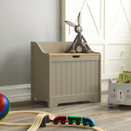 (Grey) Priano Toy Box Chest Bedroom Storage Bench Stool
