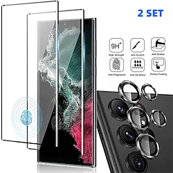 2 Sets Phone Screen Protector Camera Lens Protector For Samsung A73 A53 A33 S22 Ultra Plus S21 FE S20 A32 A51 A72 A52 A42 Tempered Glass High Definition (HD) 9H Hardness 3D Touch Compatible Phone Lightinthebox