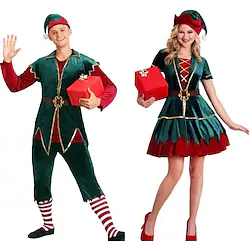 Santa Claus Elf Outfits Fancy Christmas Dress Men's Women's Christmas Christmas Christmas Eve Adults' Party Christmas Polyester Top Dress Pants Hat Lightinthebox