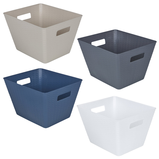 (4xXL 35x28x22.5cm) 4 Plastic Storage Boxes Baskets Rattan Design