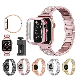 3 PCS Smart Watch Band for Apple iWatch Series 8 7 6 5 4 3 2 1 SE Stainless Steel Smartwatch Strap Diamond Bling Diamond SmartWatch Band with Case Metal Band Jewelry Bracelet Replacement Wristband Lightinthebox