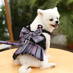 Princess Dog Harness Dress with Leash for Girls Dogs and Cats Puppies Kitten Cute Dog Clothes Plaid Princess Dresses Sweetie Bowknot Dog Harness Leash Set Lightinthebox