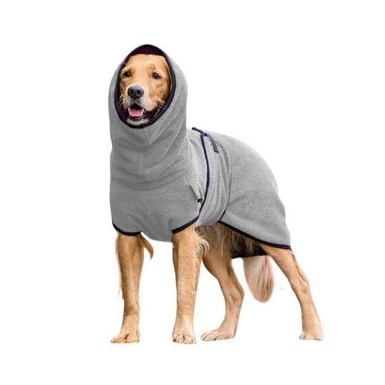 (Grey, L) Pet Dog Towelling Quick Drying Robe Coat Jacket Puppy Apparel Clothes Sleepwear