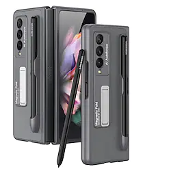 Phone Case with S Pen Holder for Samsung Galaxy Back Cover Galaxy Z Fold 3 5G Shockproof Dustproof with Stand Solid Colored PU Leather Lightinthebox