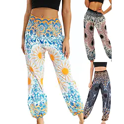 Women's Yoga Pants Side Pockets Harem Smocked Waist Quick Dry Lightweight High Waist Belly Dance Fitness Bloomers Bohemian Hippie Boho Light Purple Pink Jade Sports Activewear Stretchy Loose Fit Lightinthebox