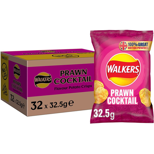 Walkers Prawn Cocktail Crisps Box, 32.5 g, Case of 32