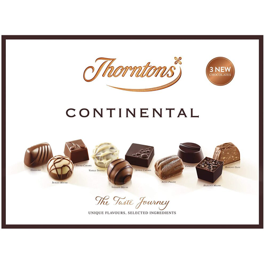 Thorntons Chocolate Continental Set, Assorted White, Milk & Dark Chocolates, 284 g, Box of 25 Pieces