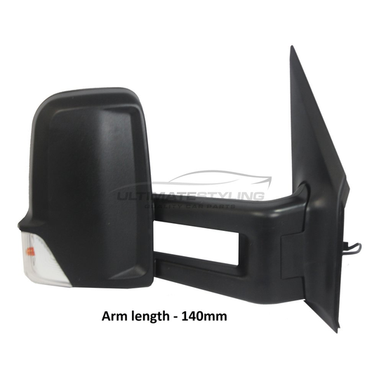 Mercedes Sprinter Van 2006-> Manual Long Arm Wing Mirror Black Drivers Side O/S
