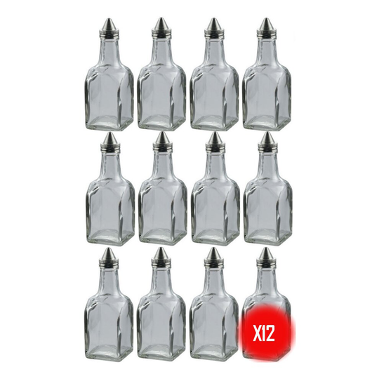 BOX OF 12 CLASSIC SQUARE GLASS 6OZ VINEGAR BOTTLES