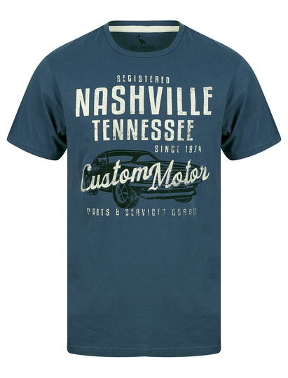 T-Shirts Nash Car Motif Cotton Jersey T-Shirt in Vintage Indigo - South Shore / S - Tokyo Laundry