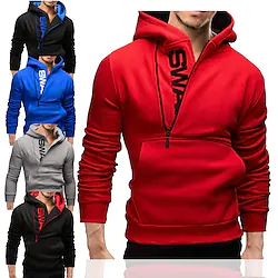 Men's Workout Shirt Hoodie Half Zip Long Sleeve Tee Tshirt Athletic Thermal Warm Breathable Quick Dry Running Jogging Training Sportswear Activewear Black / Blue Blue Dark Gray / Micro-elastic Lightinthebox