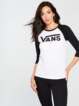 Vans Flying V Raglan Ls T-Shirt - White/Black , White/Black, Size Xs, Women
