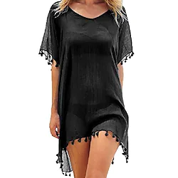 Women's Swimwear Cover Up Beach Dress Normal Swimsuit Ruffle Solid Color Wine Red Green White Black Pink Bathing Suits Sports Active Basic / Vacation / New / Padless Lightinthebox