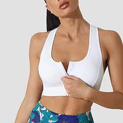 Women's High Support Sports Bra Running Bra Racerback Zip Front Bra Top Padded Fitness Gym Workout Running High Impact Quick Dry Shockproof Spandex Leopard Print Black White Leopard Lightinthebox