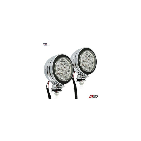 2 x Universal Car Van Bus Front 12 LED 12V Spot Fog Halogen Round Chrome Lamps