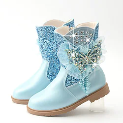 Frozen Fairytale Princess Elsa Shoes Mid Calf Combat Boots Girls' Movie Cosplay Sequins Halloween Rosy Pink Blue Shoes Halloween Carnival Masquerade Polyester Plastics Lightinthebox