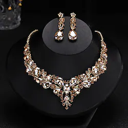 Hoop Earrings 1 set Rhinestone Alloy 1 Necklace Earrings Women's Stylish Luxury Elegant Cute Lovely Chandelier Blessed Circle Jewelry Set For Wedding Engagement Work Lightinthebox