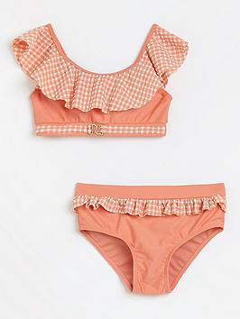 River Island Girls Gingham Bikini - Coral, Coral, Size Age: 11-12 Years, Women