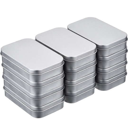 12 Pack 3.75 by 2.45 by 0.8 Inch Silver Metal Rectangular Empty Hinged Tins Box Containers Mini Portable Box Small Storage Kit, Home Organizer