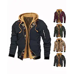 Men's Bomber Jacket Quilted Full Zip Long Sleeve Outerwear Winter Fleece Thermal Warm Windproof Soft Hiking Running Walking Sportswear Activewear Solid Colored Emerald Green Navy Light Brown Lightinthebox