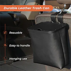 Car Trash Can PU Leather Storage Pockets, Leak-Proof Waterproof Car Garbage Can Large Opening, Multipurpose Folding Trash Bin for Car Lightinthebox