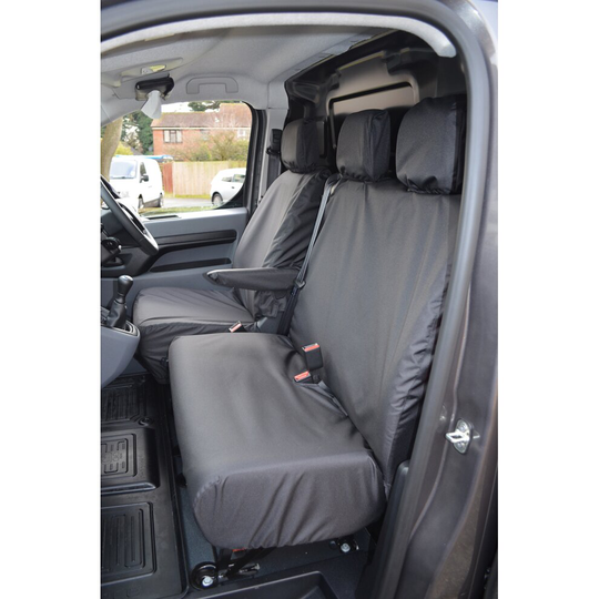 (Front 3 (No Worktray), Black) TURTLE COVERS Toyota Proace 2016+ Seat Covers
