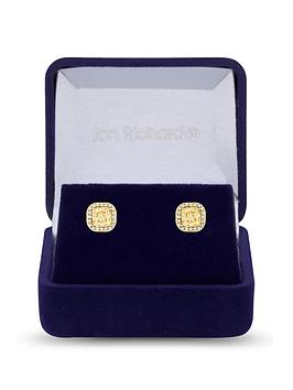 Jon Richard Gold Plated Yellow Cushion Cubic Zirconia Stone Stud Earrings - Gift Boxed