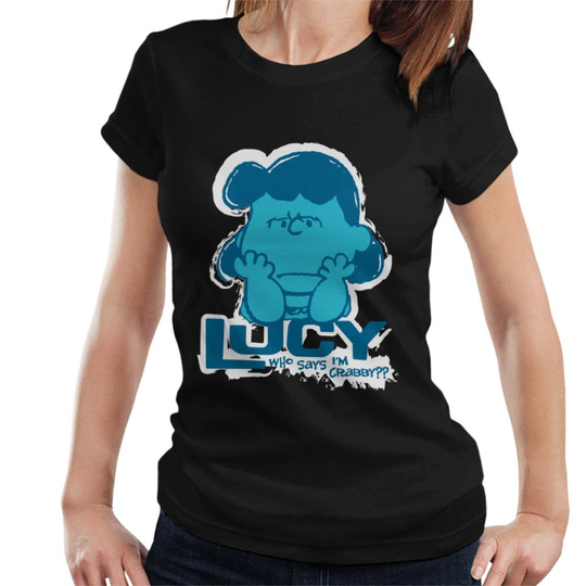 (Large, Black) Peanuts Lucy Van Pelt Who Says Im Crabby Women's T-Shirt