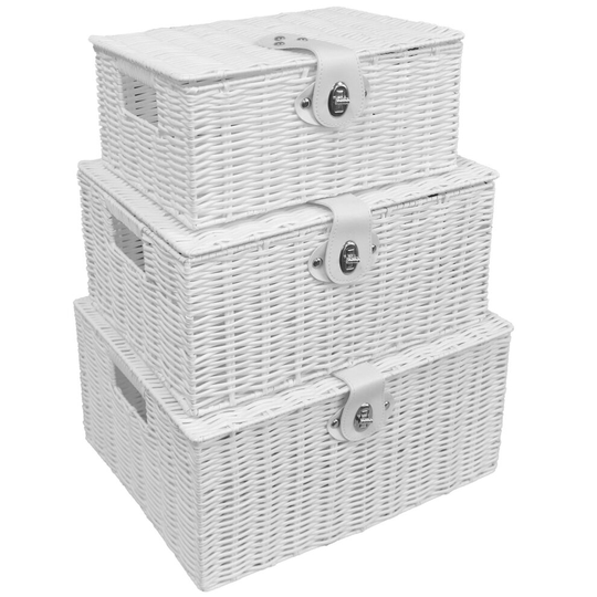 (White) ASAB 3 Resin Wicker Woven Storage Baskets Box